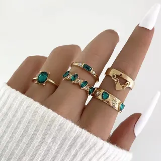 5 pcs Zircon Gemstone Green Knuckle Ring Set